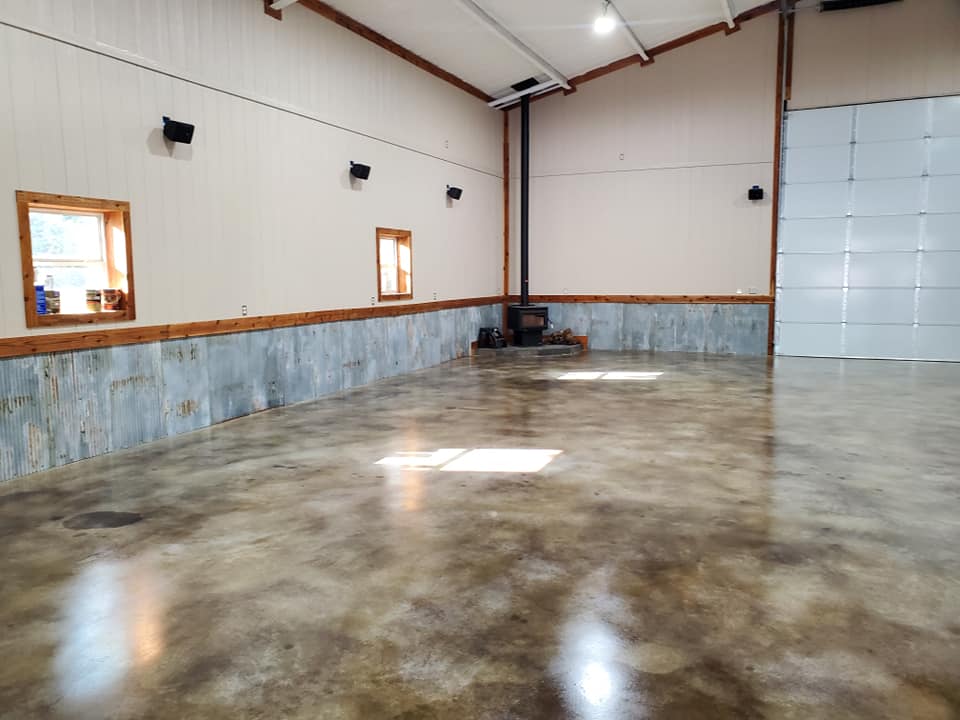 A stained concrete floor.