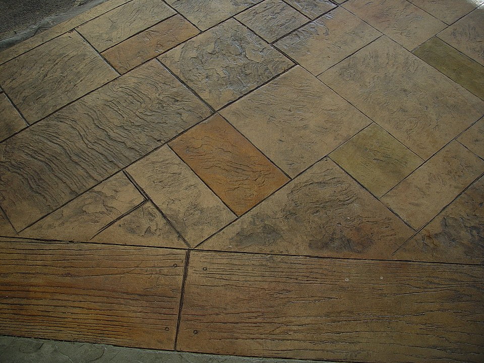 A stamped concrete floor