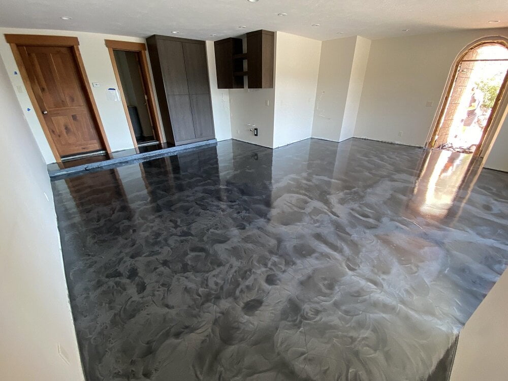 A metallic-coated concrete floor