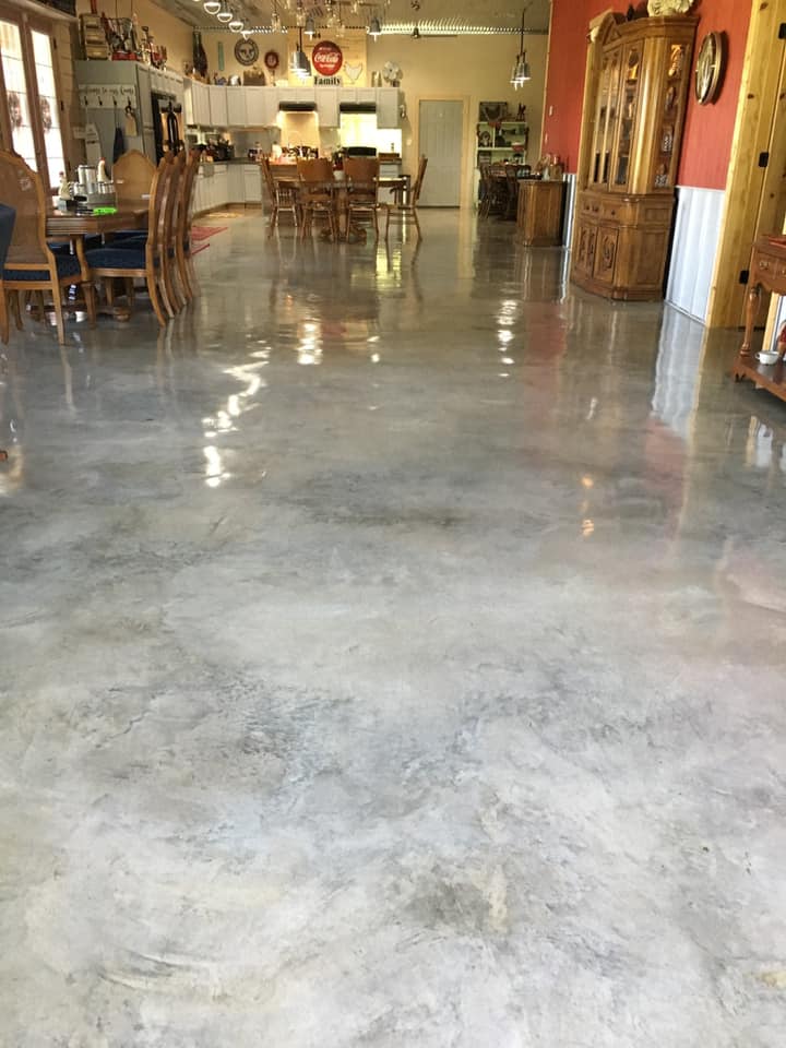 A polished concrete floor.