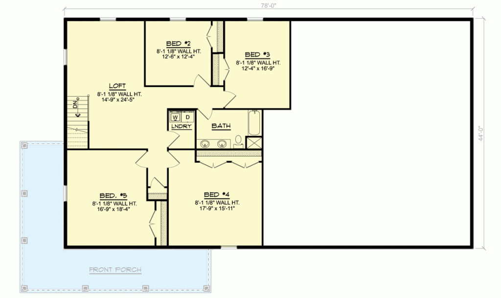 2nd level floor plan of the Simple 3,484 Sq. Ft. Barn Home w/ Wraparound Porch & 2-car Garage