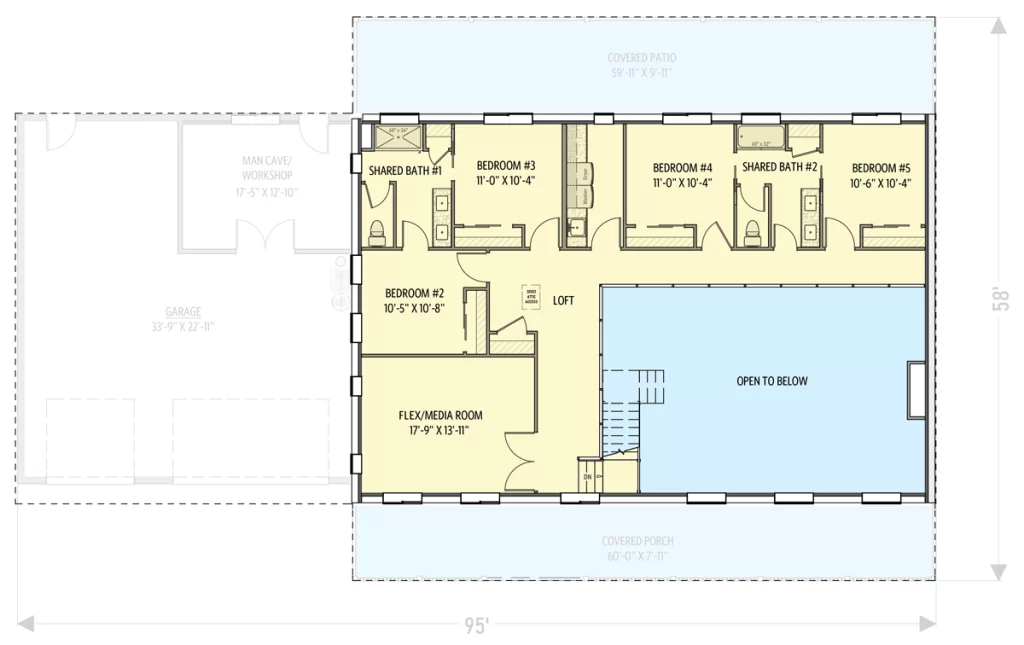 2nd level floor plan of the Classic Barndominium w/ Man Cave in the Attached Garage