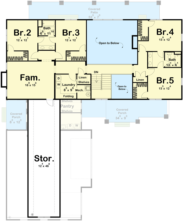 2nd level floor plan of the Endearing 5BHK Farmhouse Barndominium w/ Large Garage