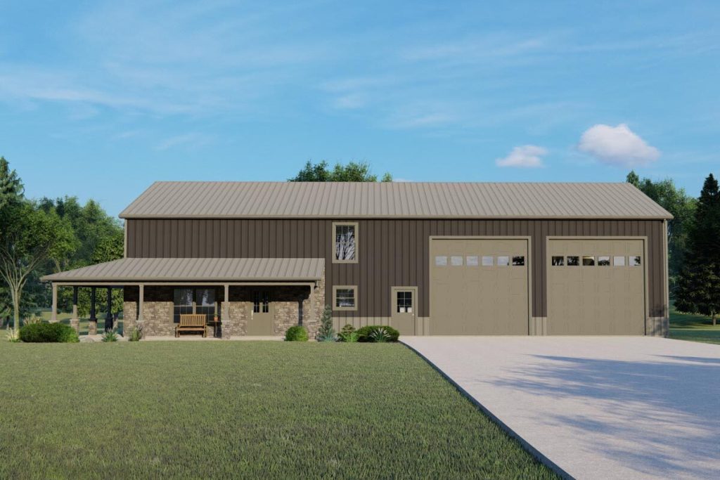 Front view of the Simple 3,484 Sq. Ft. Barn Home w/ Wraparound Porch & 2-car Garage