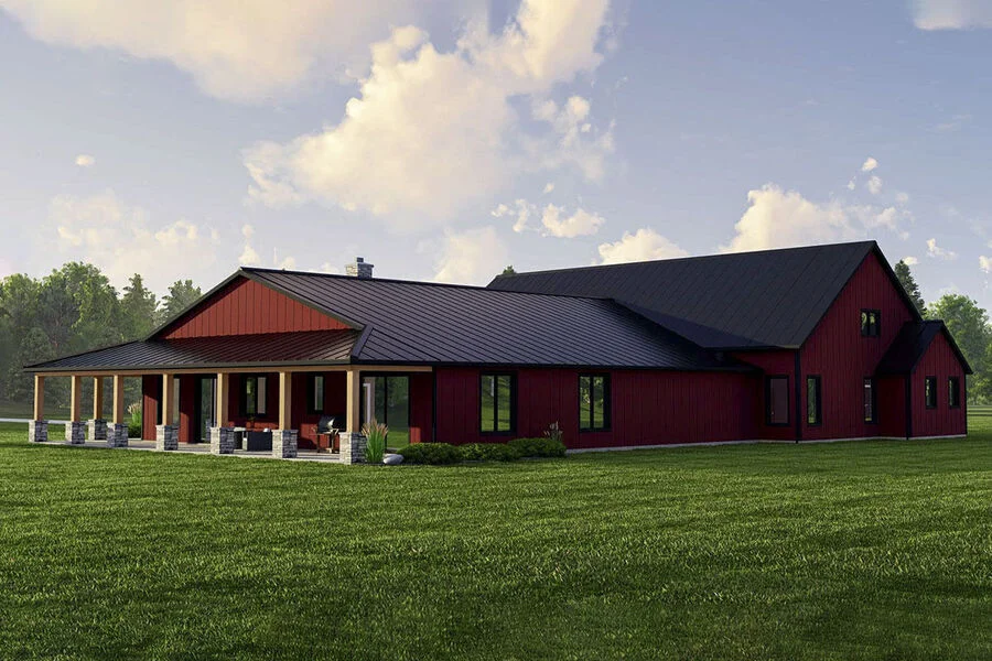 Angled view of the Farmhouse-like Barndominium w/ Extended Guest Apartment