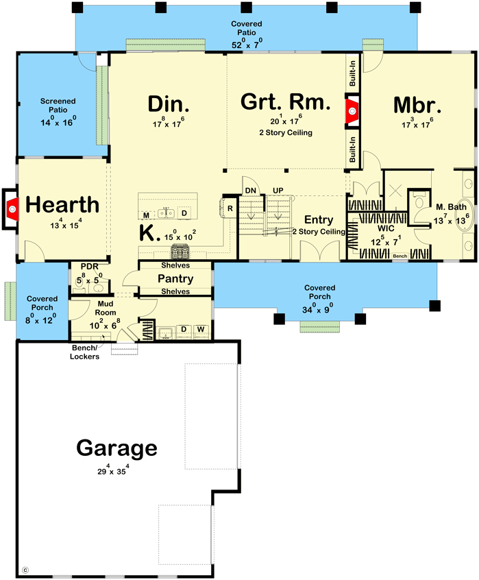 Main floor plan of the Endearing 5BHK Farmhouse Barndominium w/ Large Garage