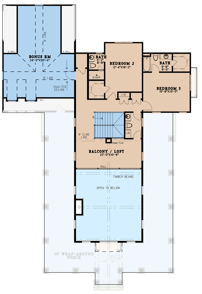 2nd floor plan of the American Country Style Barndominium