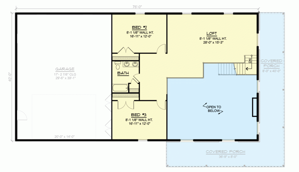 2nd floor plan of the Quintessential Loft-type Barndominium