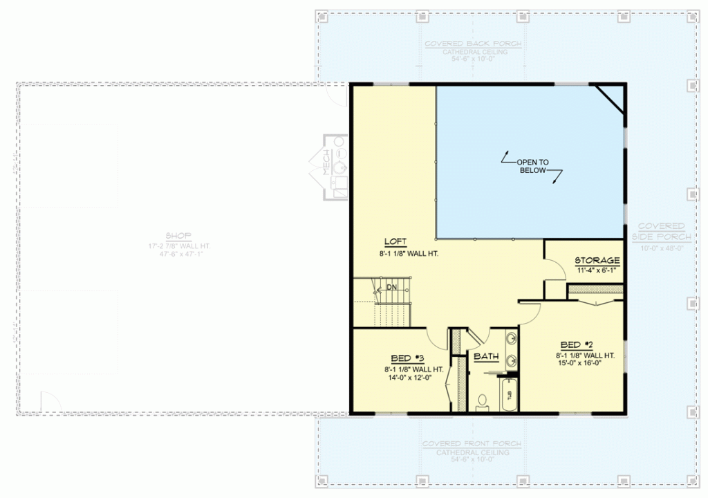2nd floor plan of the Clever 3,164 Sq. Ft. Country Barndominium