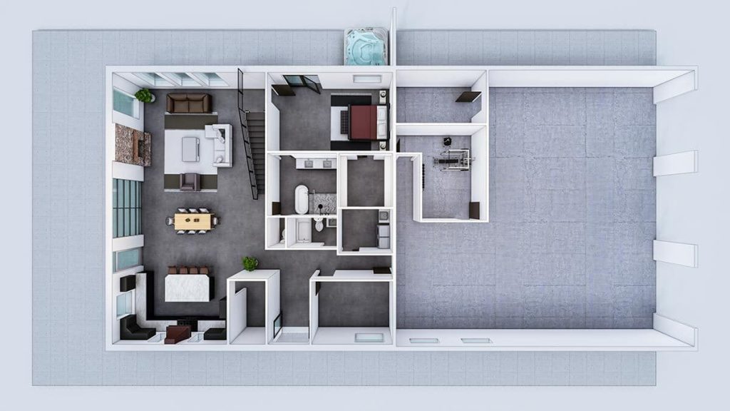 3D Main Floor Plan of Exclusive 4,023 Sq. Ft. Barndominium