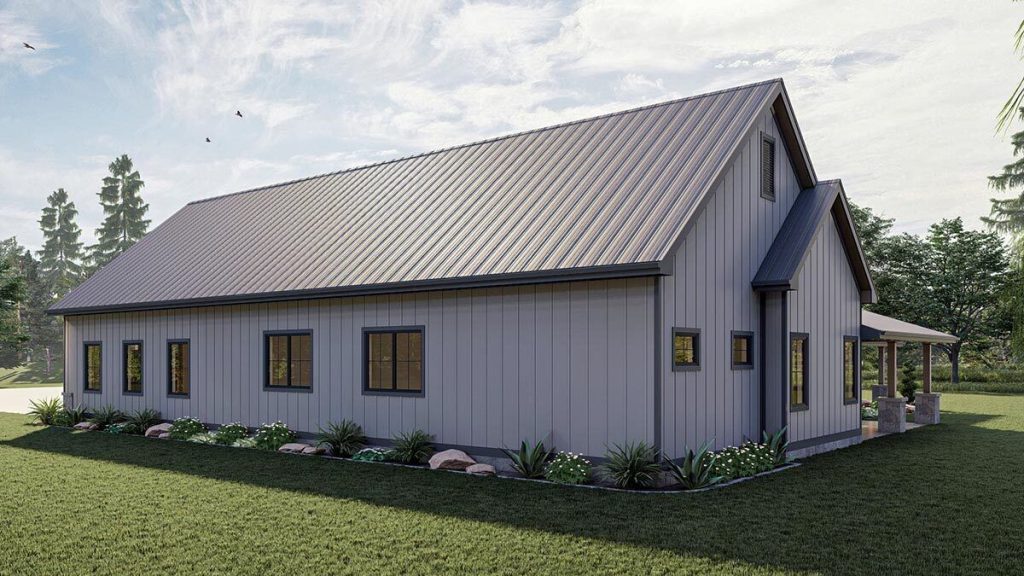 Angled rear-right view of the Graceful 1-story Barndominium