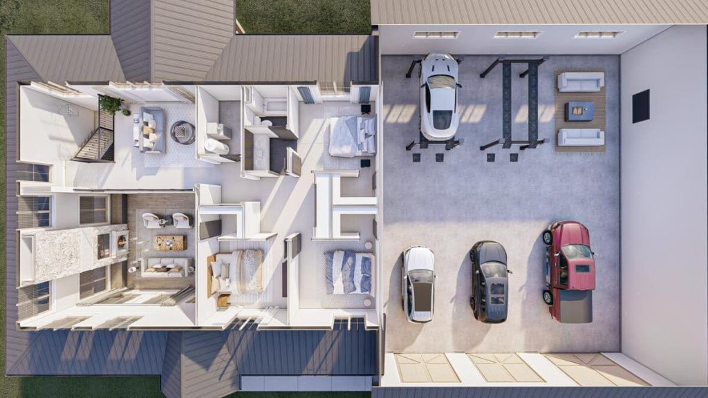 3D 2nd-floor plan of Exquisite 4-bed Barndominium