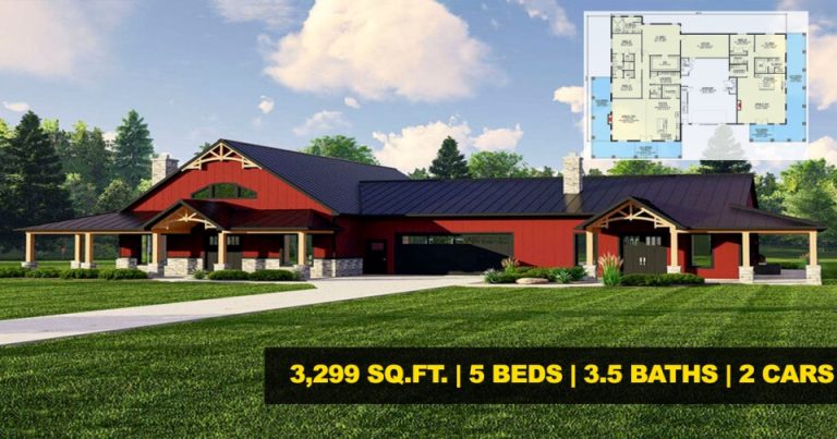 Farmhouse-like Barndominium w/ Extended Guest Apartment (HQ Plans & 3D Concepts)
