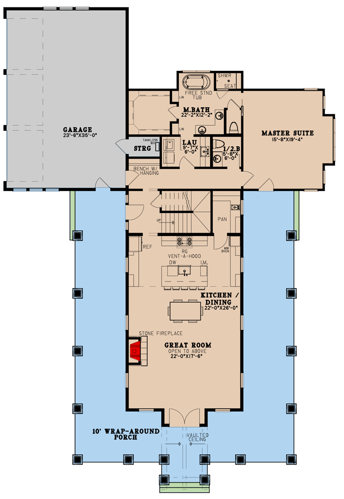 Main floor plan of the American Country Style Barndominium