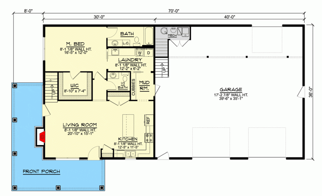 The main level floor plan of the Homely 2152 Sq. Ft. Barndominium