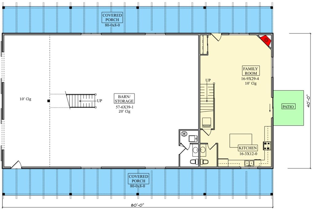 Main floor plan of a Pleasing RCA-style Barndominium