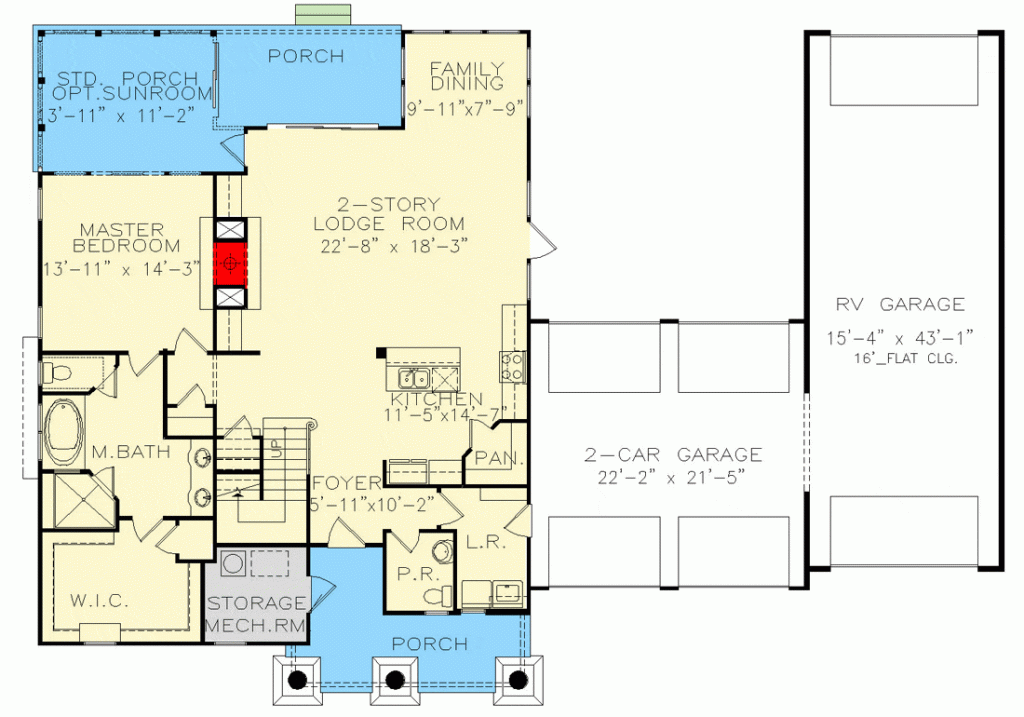 Main floor plan of Captivating 2-Story Craftsman Barndominium

