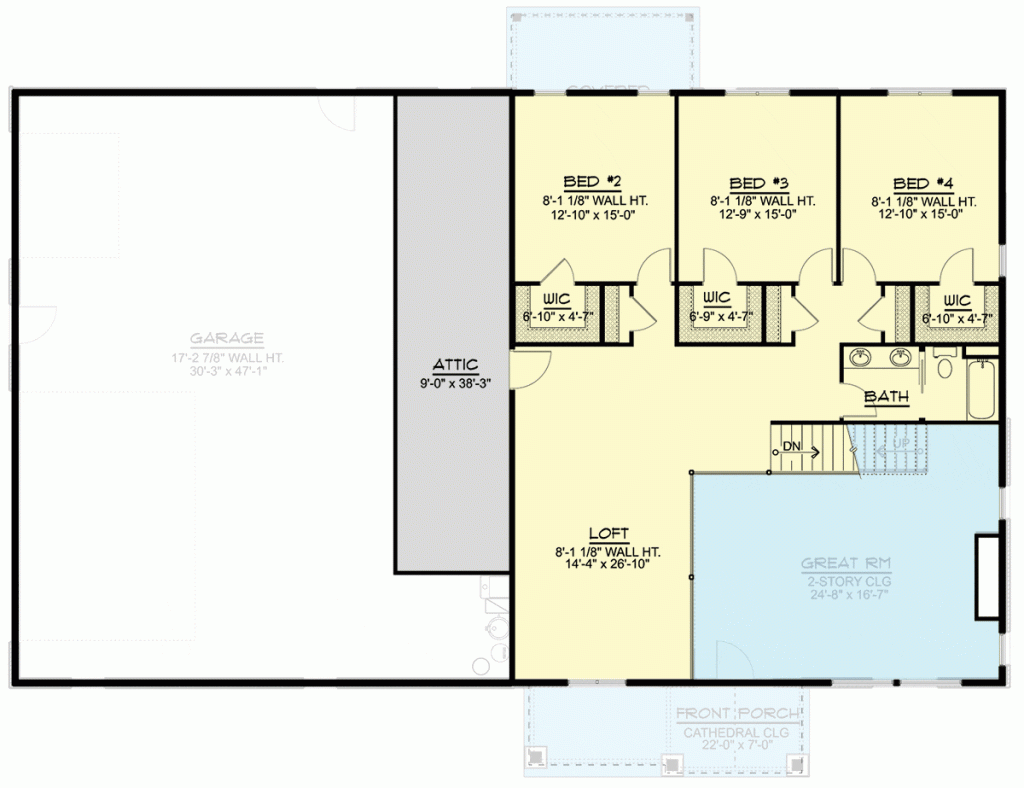 2nd-floor plan of the Classic Barndominium