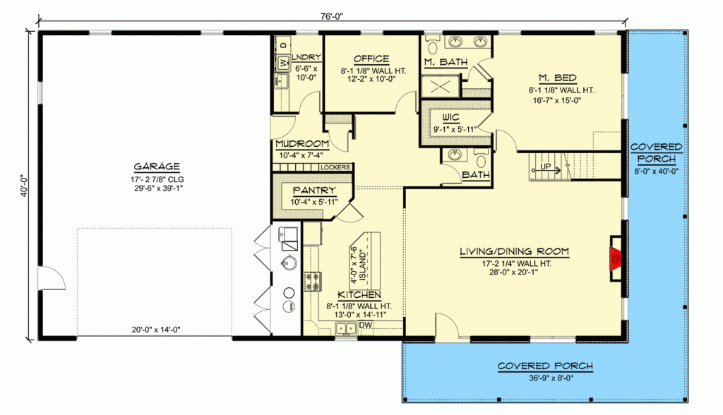Main floor plan of the Quintessential Loft-type Barndominium 