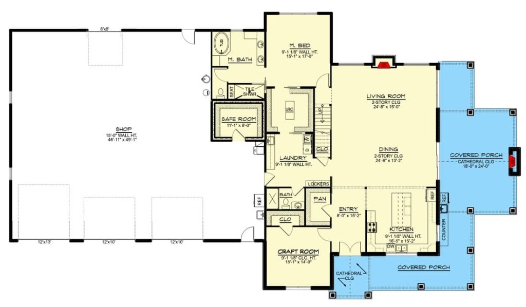 Main Floor Plan of the Endearing Farmhouse-like Barndominium

