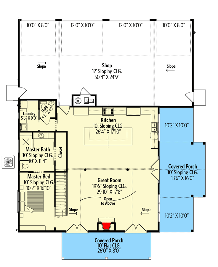 Main floor plan Bright 2-story Barndominium w/ Attached Garage/Shop