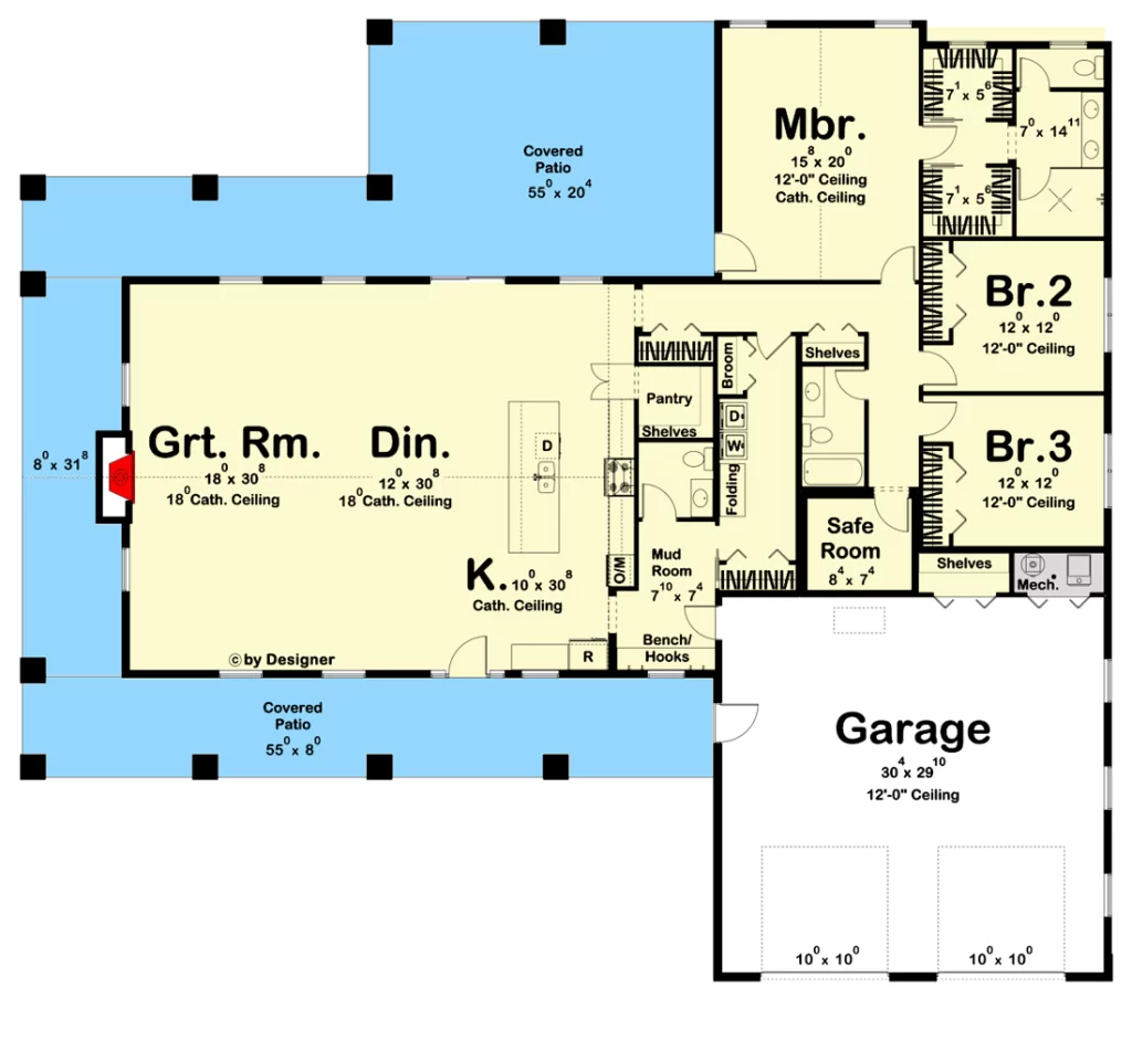 Main level floor plan of the Graceful 1-story Barndominium