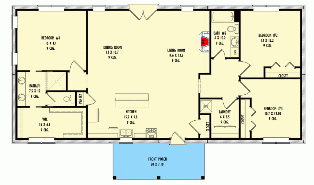 Main floor plan of Single Story 1,721 Sq. Ft. Barndominium