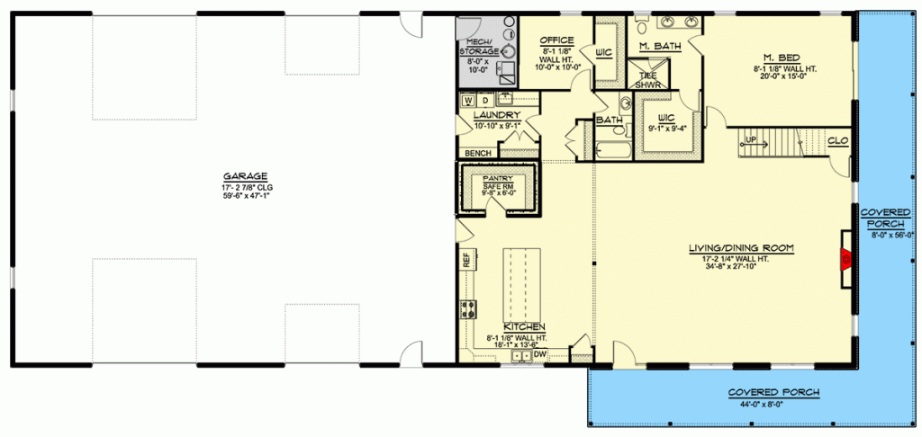 Main floor plan of the Spacious 3BHK Loft Barndominium