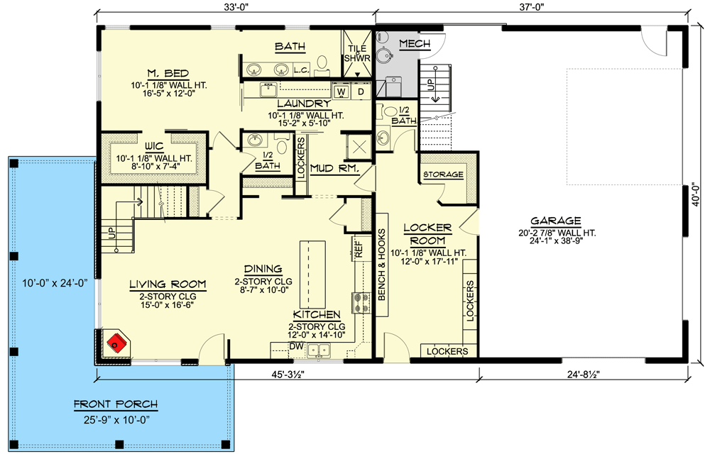 Main level floor plan of the barndominium