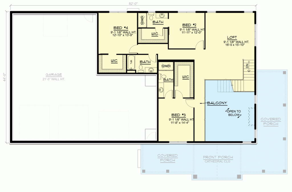 2nd level floor plan of the barndominium.