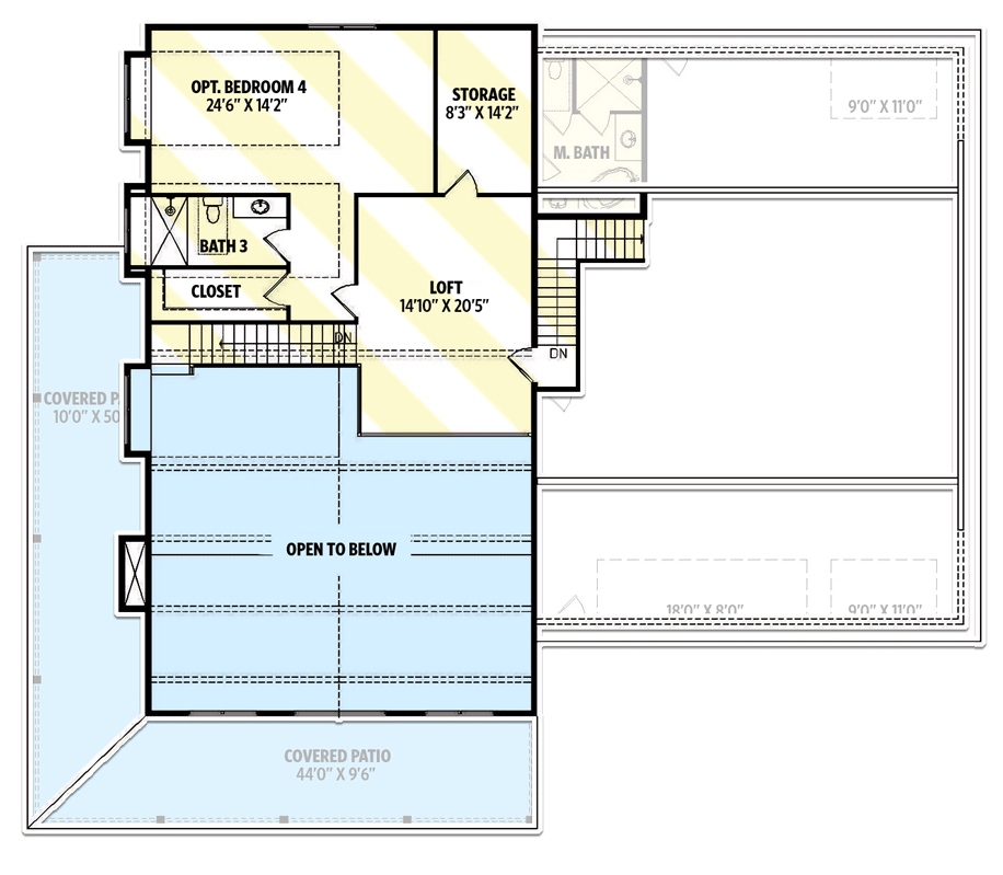 2nd level floor plan of the modern barndominium.