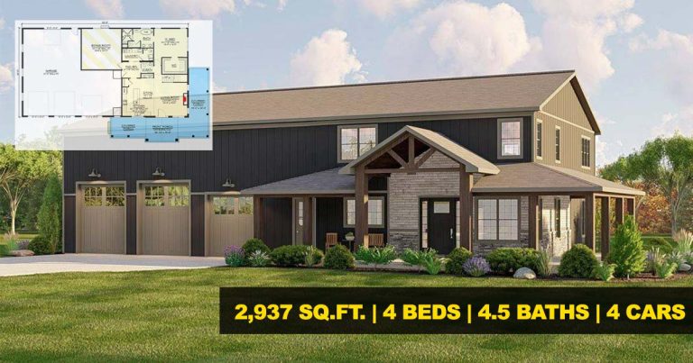 Traditional_2-story Barndominium_with_Deluxe Master Bed_1