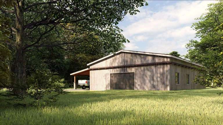 133701HBM metal building barndominium stable 2600 sq. ft. with living quarters timber siding front view