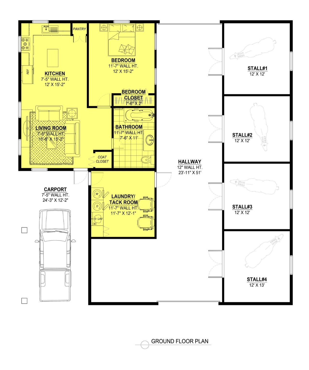2600 sq.ft. stable living quarters 133701HBM floor plan