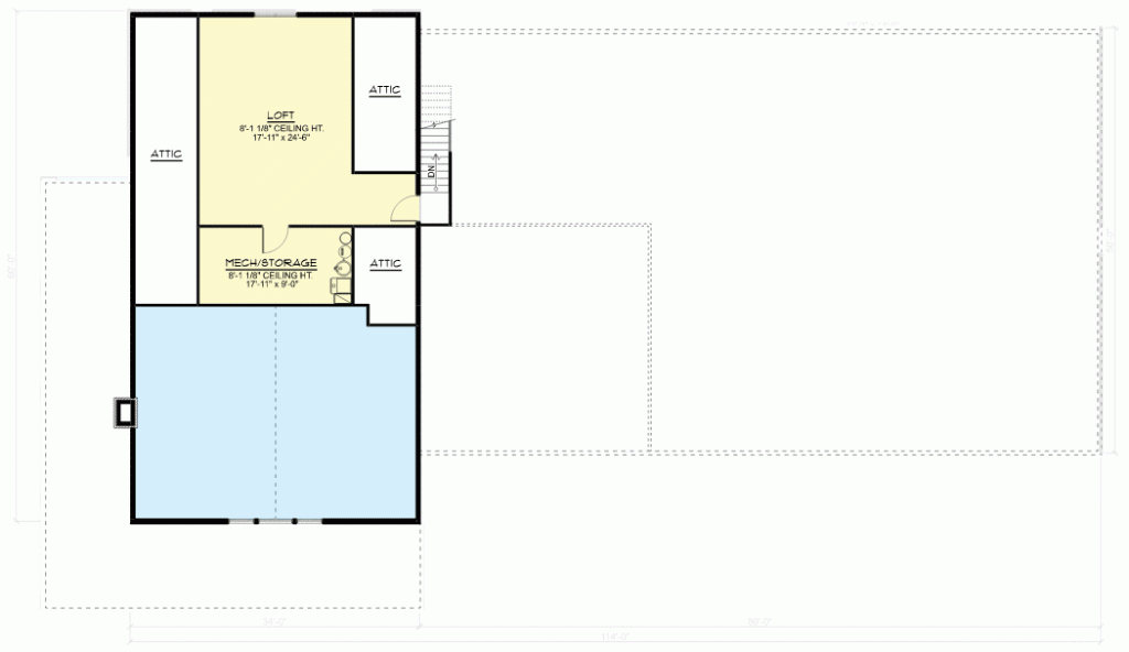 2nd level floor plan of this shouse barndominium with a loft