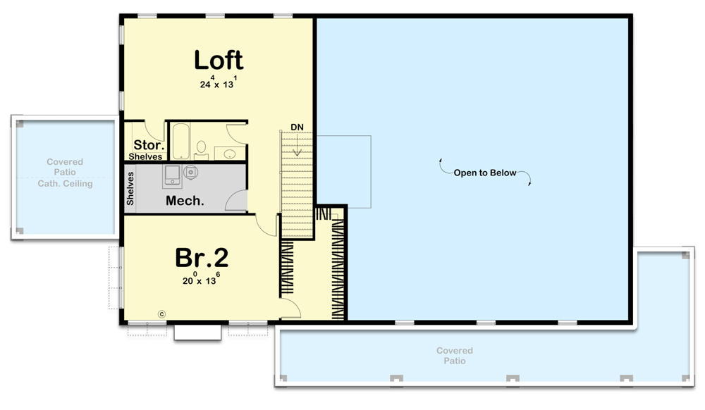 2nd level floor plan of this shouse barndominium with a loft