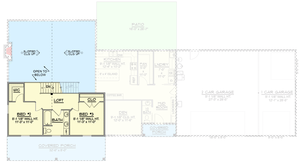 2nd level floor plan of this contemporary 3-bedroom barndominium 