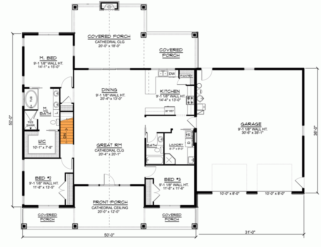 2nd level floor plan of this craftsman barndominium.