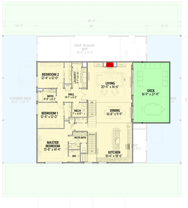 2nd level floor plan of the ranch-style barndominium.