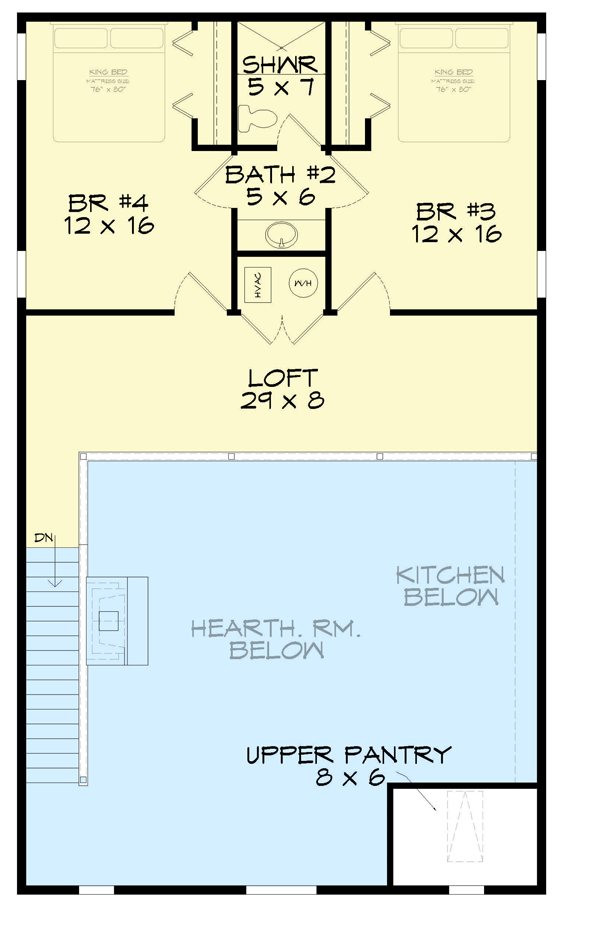 2nd level floor plan of this timber-clad barndominium 